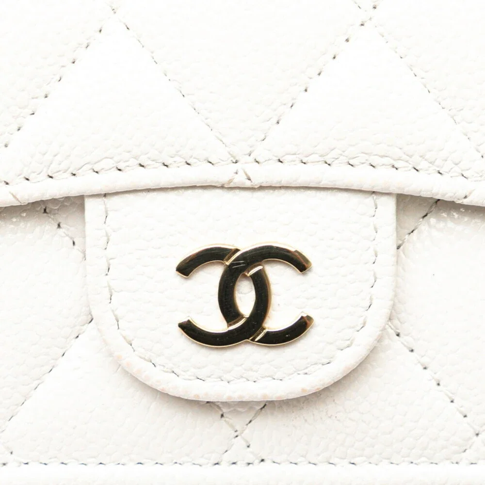 CHANEL White Caviar Leather Logo Wallet